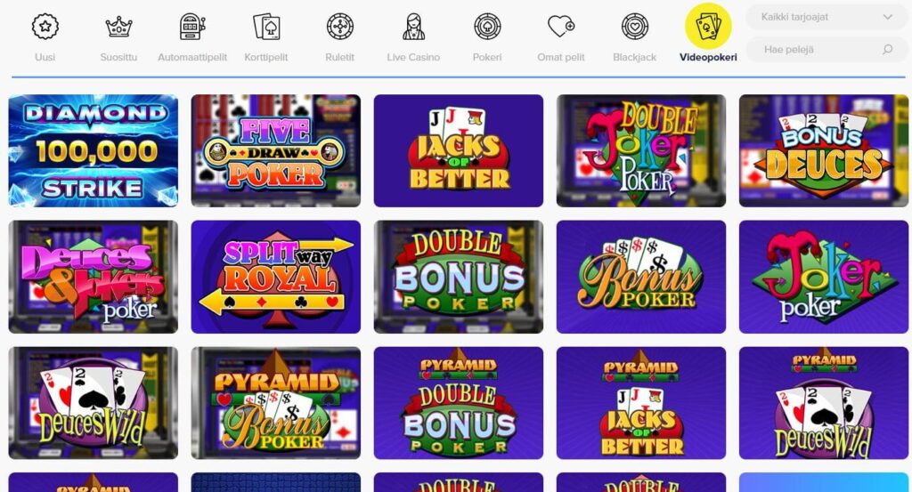 Light Casino videopokeri valikoima