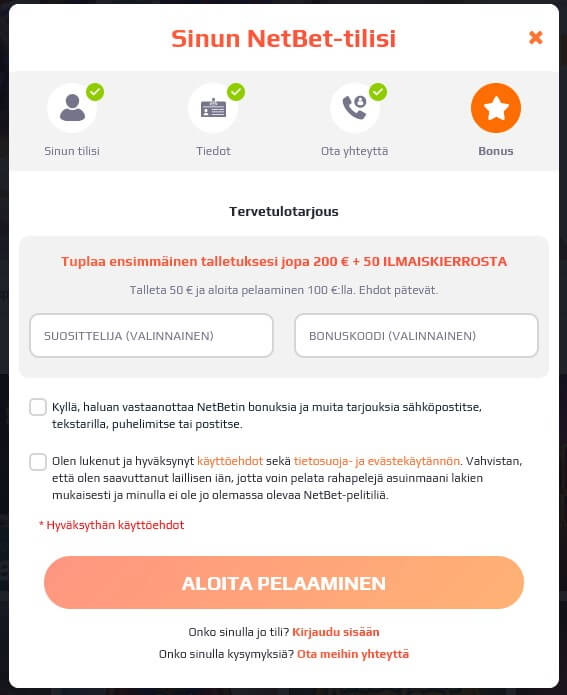 netbet bonuskoodi pelitili