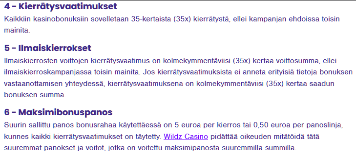 kasino kierrätysvaatimus